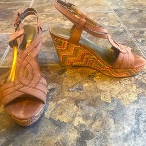 Tan faux suede wedge.